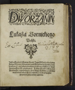 Титульный лист Górnicki Ł. Dworzanin Łukasza Górnickiego polski. W Krakowie: drukował M. Wirzbięta 1566